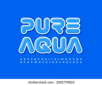 Vector eco sign Pure Aqua. Blue digital Font. Futuristic style set of Alphabet Letters and Numbers