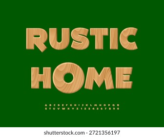 Vector Eco signo Casa rústica. Patrón de árbol Fuente. Conjunto de letras y números de alfabeto Abstractas de madera
