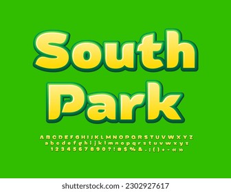 Vector eco Sign South Park. Bright Glossy Font. Creative Alphabet Letters and Numbers.