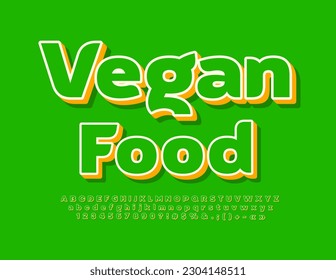 Vector eco Sign Vegan Food. Modern 3D Font. Artistic Alphabet Letters and Numbers set