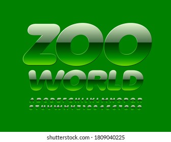 Señal de eco vectorial Zoo World. Fuente verde brillante. Conjunto de letras y números de alfabeto moderno