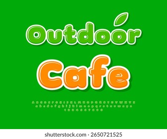 Vector Eco signboard Outdoor Cafe. Green Glossy Font. Cute Alphabet Letters and Numbers set.