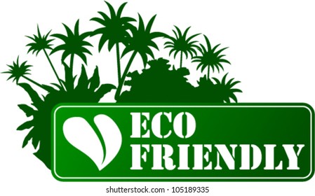 Vector Eco Sticker with Leaf and Palms