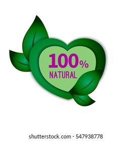 Vector, Eco, Tag, Badge, Label In Shape Of Green Heart. Symbol Of Ecology, Enviromental Friendly. Vector Illustration