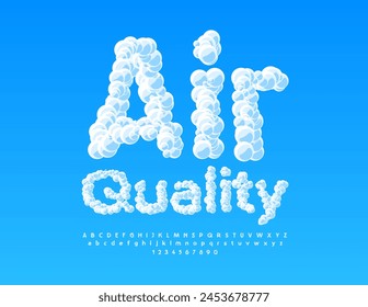 Vector eco template Air Quality with creative Alphabet Letters and Numbers set. Sky textured Font.