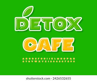 Vector eco template Detox Cafe. Modern Stylish Font. Artistic Alphabet Letters, Numbers and Symbols set.