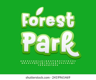 Vector eco template Forest Park. Stylish bright Font. Creative Alphabet and Symbols set.