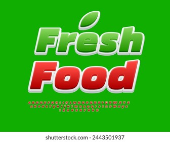 Vector plantilla eco Fresh Food. Fuente roja creativa. Conjunto de letras y números de alfabeto con estilo.