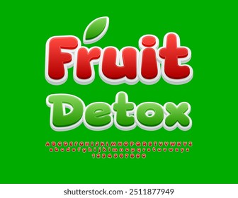 Modelo de eco vetor Fruit Detox. Fonte Vermelha Bonita. Letras e Números do Alfabeto Criativo definidos.