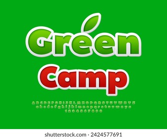 Vector eco template Green Camp. Modern sticker Font. Creative Alphabet Letters and Numbers set.