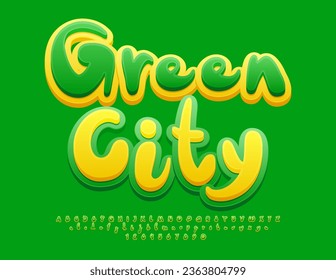 Vector eco template Green City. Playful Green Font. Handwritten Alphabet Letters and Numbers