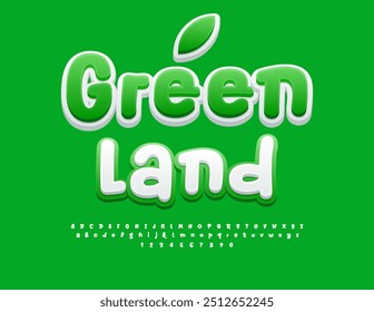 Vector eco template Green Land. Bright Funny Font. Decorative Alphabet Letters and Numbers set.