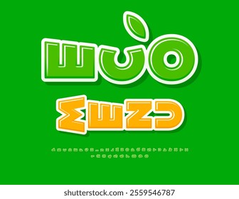 Vector eco template Eco Menu. Green Rotated Font. Uppercase Glossy Alphabet Letters and Numbers set. 