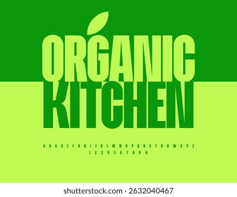 Vetor Eco modelo Cozinha orgânica. Fonte Verde Elegante. Letras e Números Alfabetos Decorativos.