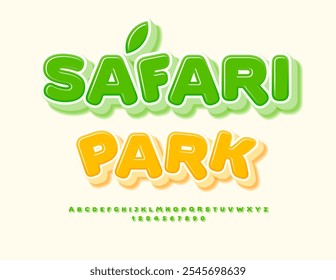 Vetor eco modelo Safari Park. Fonte verde e negrito. Letras e Números Modernos do Alfabeto 3D