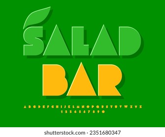 Vector eco template Salad Bar. Creative Sticker Font. Artistic Alphabet Letters and Numbers.