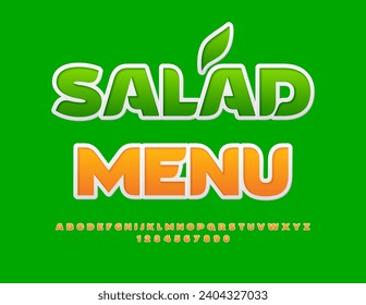 Vector eco template Salad Menu. Sticker style Font. Stylish trendy Alphabet Letters and Numbers.