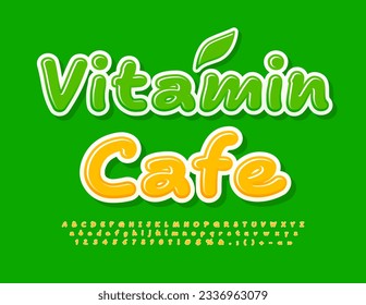 Vector eco template Vitamin Cafe. Funny handwritten Font. Glossy Alphabet Letters, Numbers and Symbols