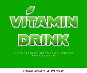 Vector eco template Vitamin Drink. Stylish Green Font. Artistic set of Alphabet Letters and Numbers.