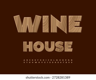 Vector Eco Wooden logotype Wine House. Elite Tree Pattern Font. Unique Stylish Alphabet Letters and Numbers set.