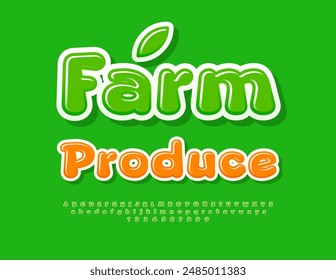 Vector ecológico Anuncio de productos agrícolas. Fuente verde brillante. Conjunto de letras y números de alfabeto moderno.
