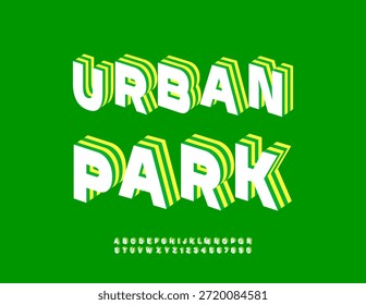 Vector Ecologic board Urban Park with 3D Artistic Font. Digital Isometric Alphabet Letters and Numbers set