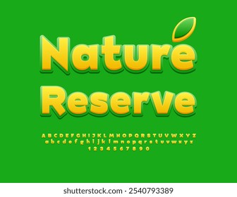 Vector ecologic concept Nature Reserve. Bright Modern Font. Creative Alphabet and Symbols set.