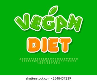 Vetor emblema ecológico Dieta Vegana. Fonte verde digital. Letras e Números de Alfabeto Brilhantes definidos.