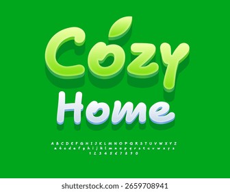 Vector Folleto ecológico Casa acogedora. Linda fuente 3D blanca. Conjunto único de letras y números de alfabeto digital