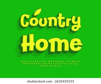 Logotipo ecológico del Vector Country Home. Fuente 3D divertida brillante. Conjunto de letras y números de alfabeto verde fresco.
