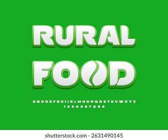 Vector Ecologic poster Rural Food. Clean White and Green Font. Elegant Alphabet Letters and Numbers set.