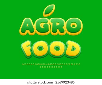 Vector ecologic sign Agro Food. Cute Yellow and Green Font. Artistic Alphabet Letters and Numbers set.