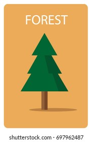 Vector ecological background with beautiful Pine. Flat stile
