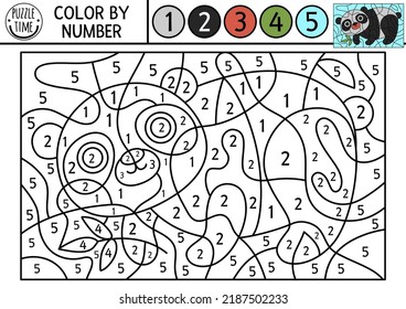 Vector ecological color by number activity with panda bear. Eco awareness scene. Black and white counting game with cute extinct animal. Earth day coloring page for kids
