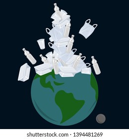 Vector ecological greeting card. Save the planet, say no to plastic. Global problem.
