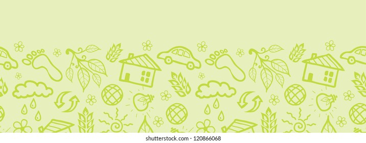 Vector ecological horizontal seamless pattern ornament background with hand drawn elements.