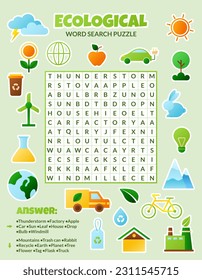 Vector ecological word search puzzle for kids. 