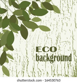 vector ecology background with twigs and leaves on the green background 