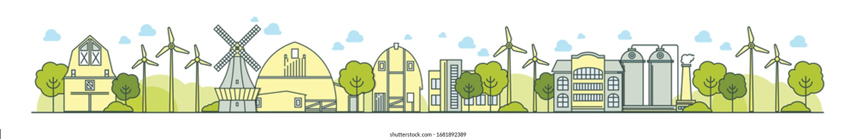 Vector ecology city illustration. Environmental risks and pollution, ecosystem. Can be used for background, layout, banner, diagram, web design, brochure template. For your design