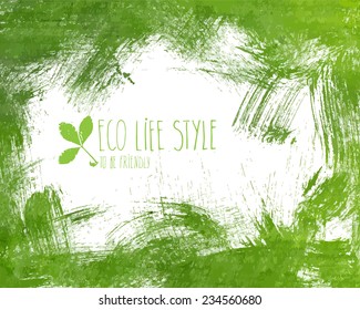 Vector ecology concept banner isolated on white background. Hand drawn shape, made with flat brush and green leaf texture, natural realistic green colors. Art and nature banner for ecology concept