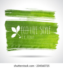Vector ecology concept banner isolated on white background. Hand drawn shape, made with flat brush and green leaf texture, natural realistic green colors. Art and nature banner for ecology concept