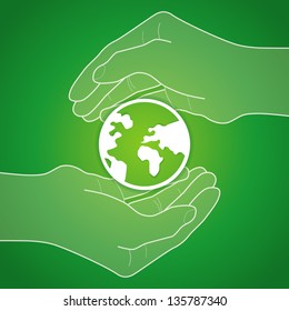 Vector ecology concept - hands holding globe icon