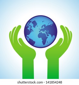 Vector ecology concept - hands holding globe icon