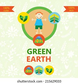 Vector ecology concept with with icons of ecology. Design in a colorful style.