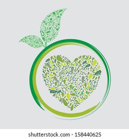 Vector ecology concept - leaf design element made from icons and signs