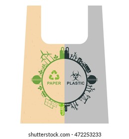 Vector ecology concept. Problem of plastic recycling. Environmentally friendly materials. Objects isolated on a white background. Flat cartoon illustration.