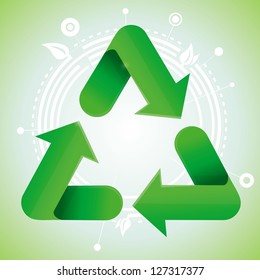 Vector ecology concept - recycle sign on green background