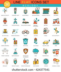 Vector Ecology flat line icon set. Modern elegant style design for web. 