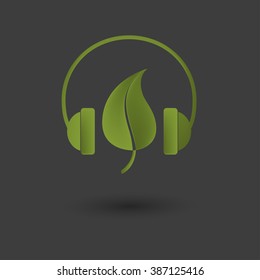 vector ecology green 3D icon. Leaf and headphones.