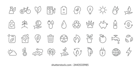 Vector ecology and green energy icons set. Editable stroke outline